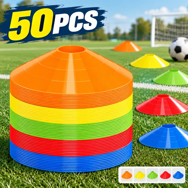 Football Training Cone - แผ่นมาร์คเกอร์ฟุตบอลทรงกลมแบบหนา ทนทานต่อการสึกหรอ แผ่นกั้นทางสำหรับฟุตบอล โคนฝึกซ้อมแบบพกพาสำหรับการจัดวางสนามและผู้เล่น