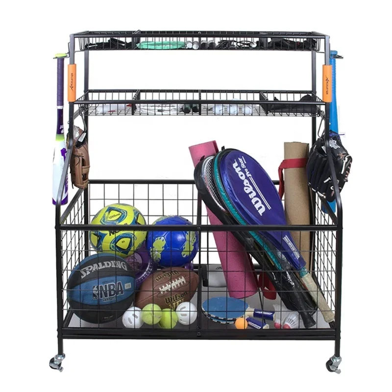Sports Equipment Garage Organizer - ที่เก็บอุปกรณ์กีฬาในโรงรถ รุ่น 2026 พร้อมตะกร้าและตะขอแขวน ที่วางอุปกรณ์กีฬาและลูกบอล ชั้นวางเก็บของ
